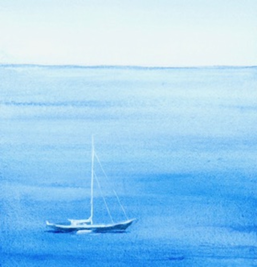 Acquerello — barca a vela sul mare, di Carla Bravi